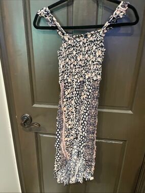 Girls Navy and Blush Floral shorts romper dress